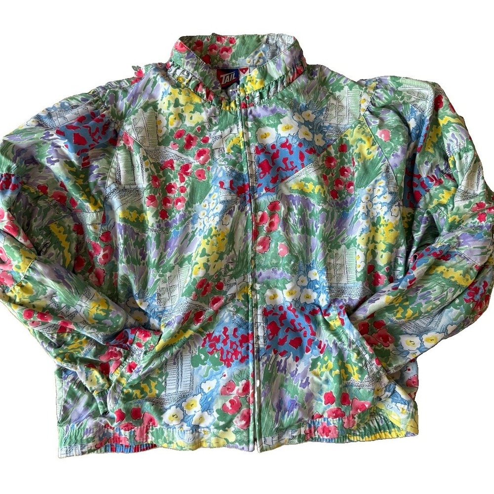 VTG Tail Golf Jacket Womens M Floral Garden Watercolor Print Full Zip 90s